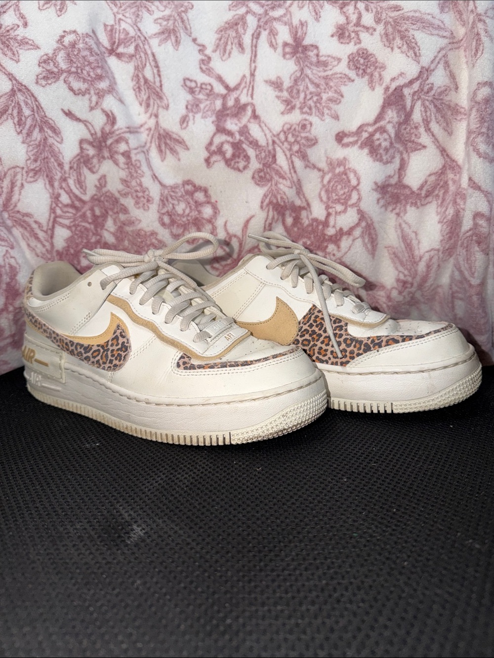 Nike Cream and Tan Air Force 1 with Leopard Accents
